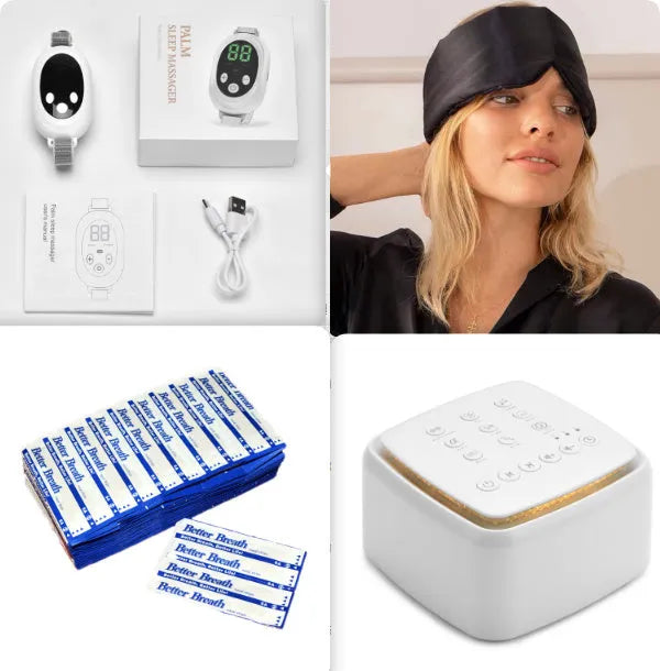 White sleep aid device with handheld remote control and adjustable intensity settings