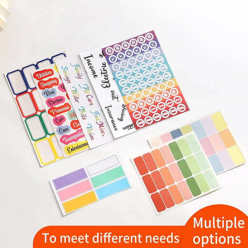 Handwritten label adhesive sticker collection showing multiple grid formats and colour options