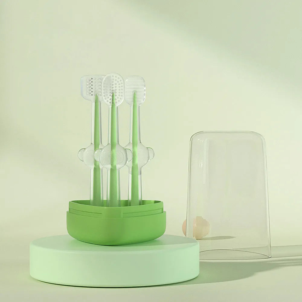 Purple silicone pet toothbrush for cats and dogs with soft bristles for tartar removal