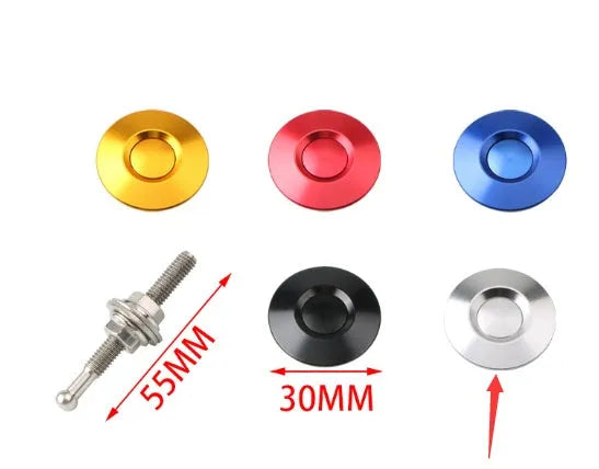 30mm diameter aluminium car cover lock in five colour options: silver, black, gold, blue, and red.