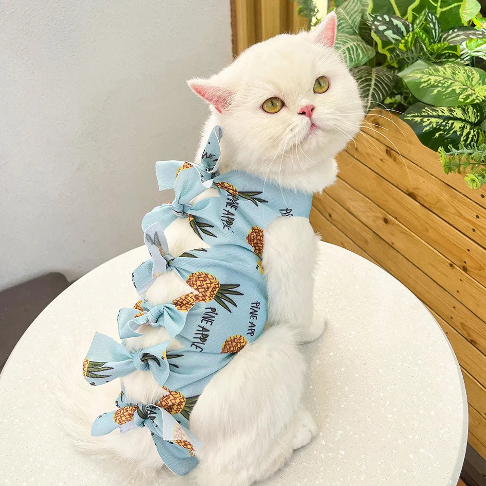 Adjustable lace-up polyester recovery vest for cat post-sterilisation care in multiple colour options