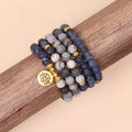 Blue patterned network stone beads on multi-layer alloy metal bracelet showing fresh sweet style