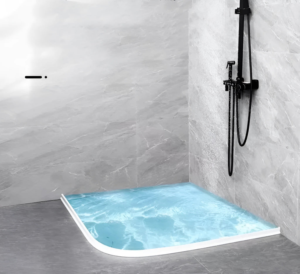 Flexible silicone bathroom water blocking strip in black, white, and grey colour options