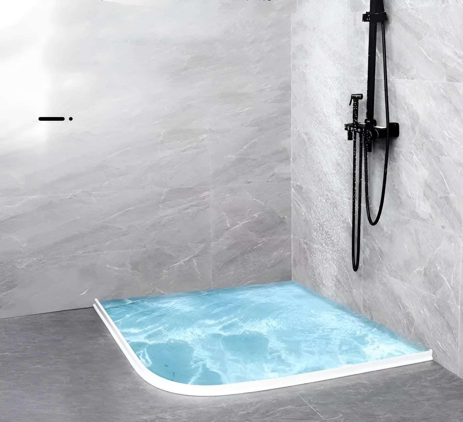 Flexible silicone bathroom water blocking strip in black, white, and grey colour options