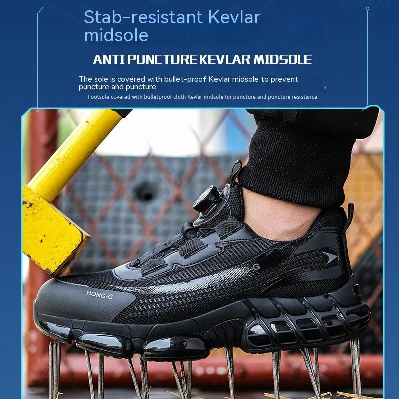 Men's lightweight safety work shoes with steel toe caps in black, grey and blue colour options