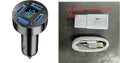Four-port USB car charger with digital voltage display showing output reading