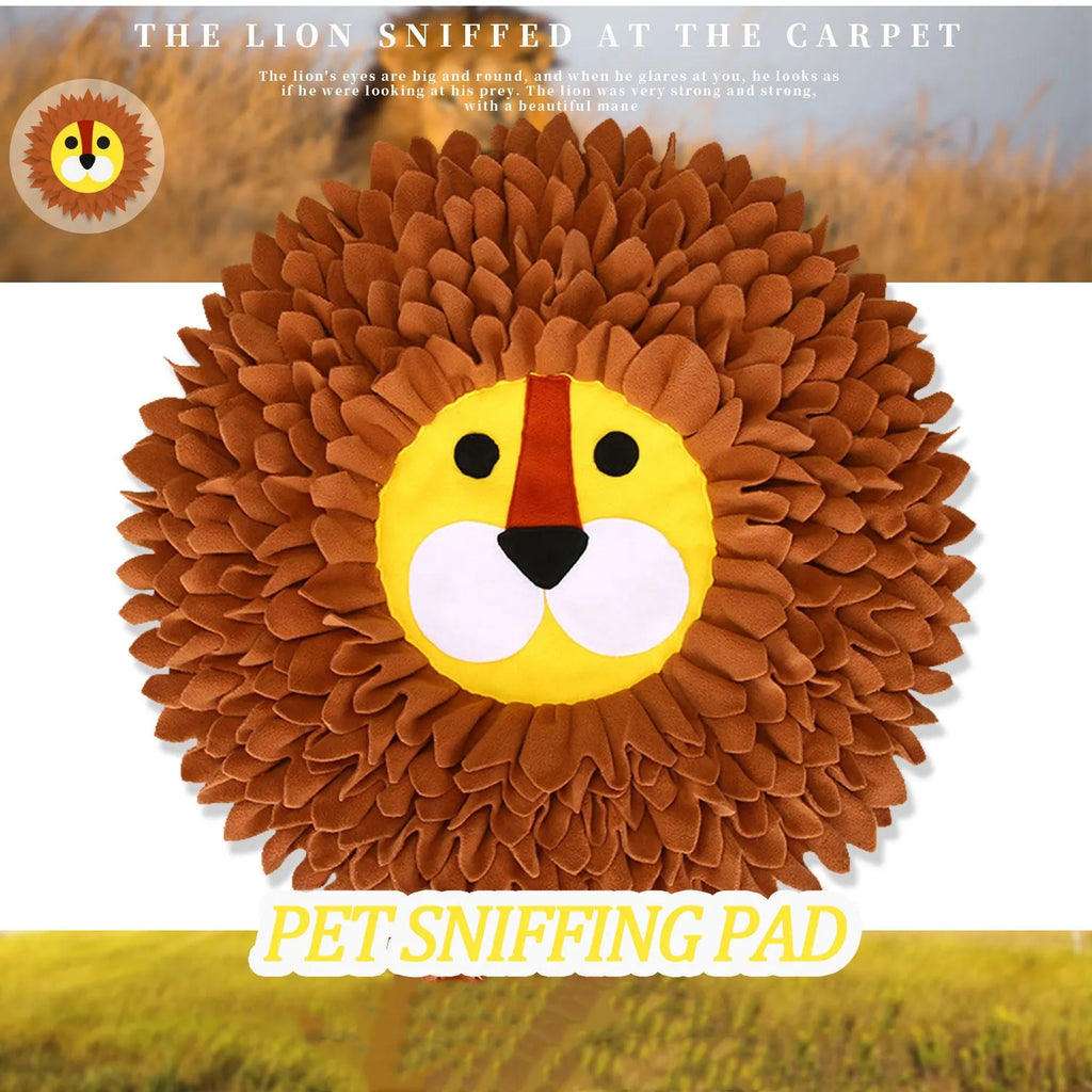 Brown lion design pet sniffing pad with textured surface for hiding dog or cat treats