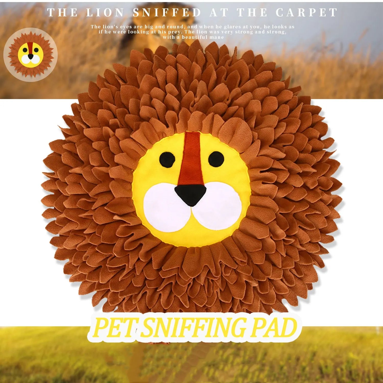 Brown lion design pet sniffing pad with textured surface for hiding dog or cat treats