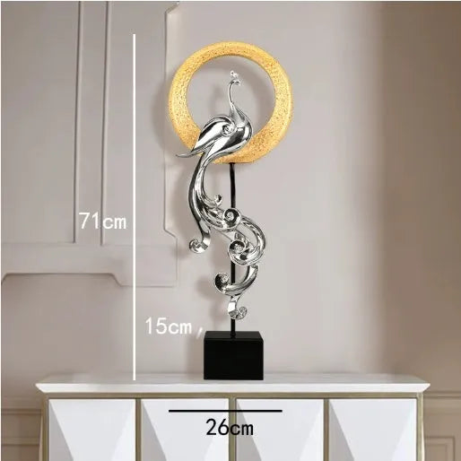 European style synthetic resin phoenix ornament in rose gold, silver, or red colour.