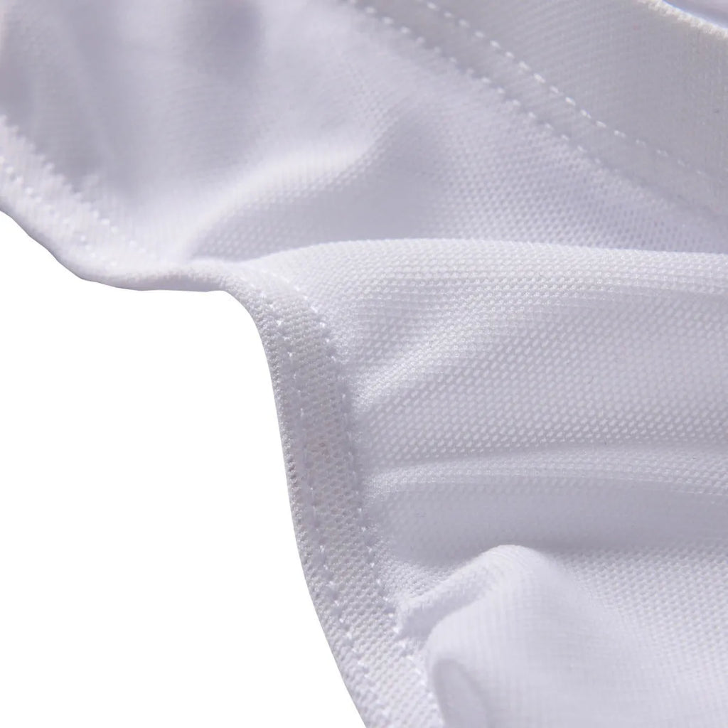 Men's black ice silk triangle mid waist briefs on a white background.