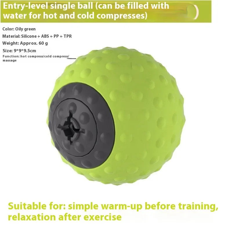 Massage ball for hot and cold compress therapy with double ball design