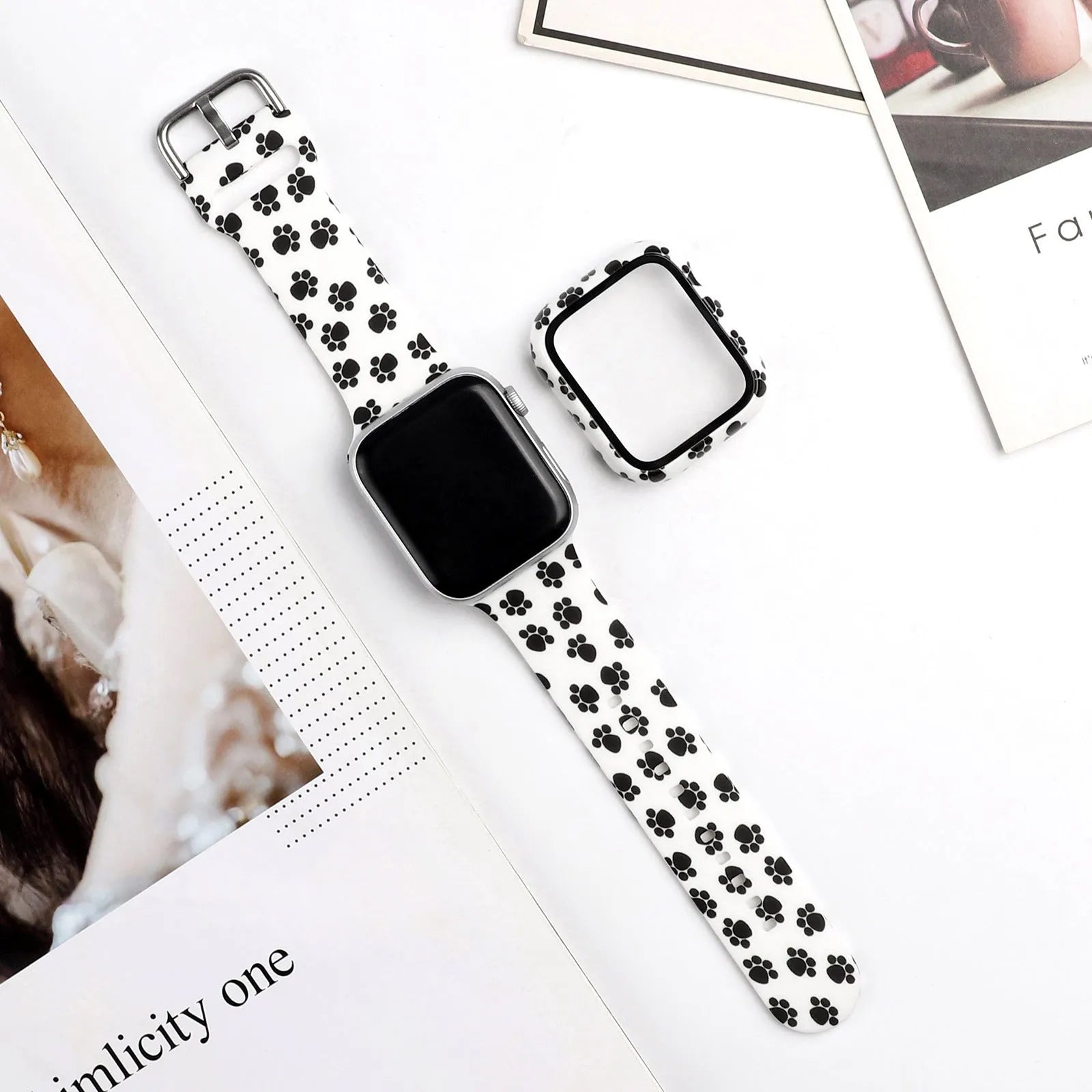 Printed silicone watch strap for Apple Watch showing various design options