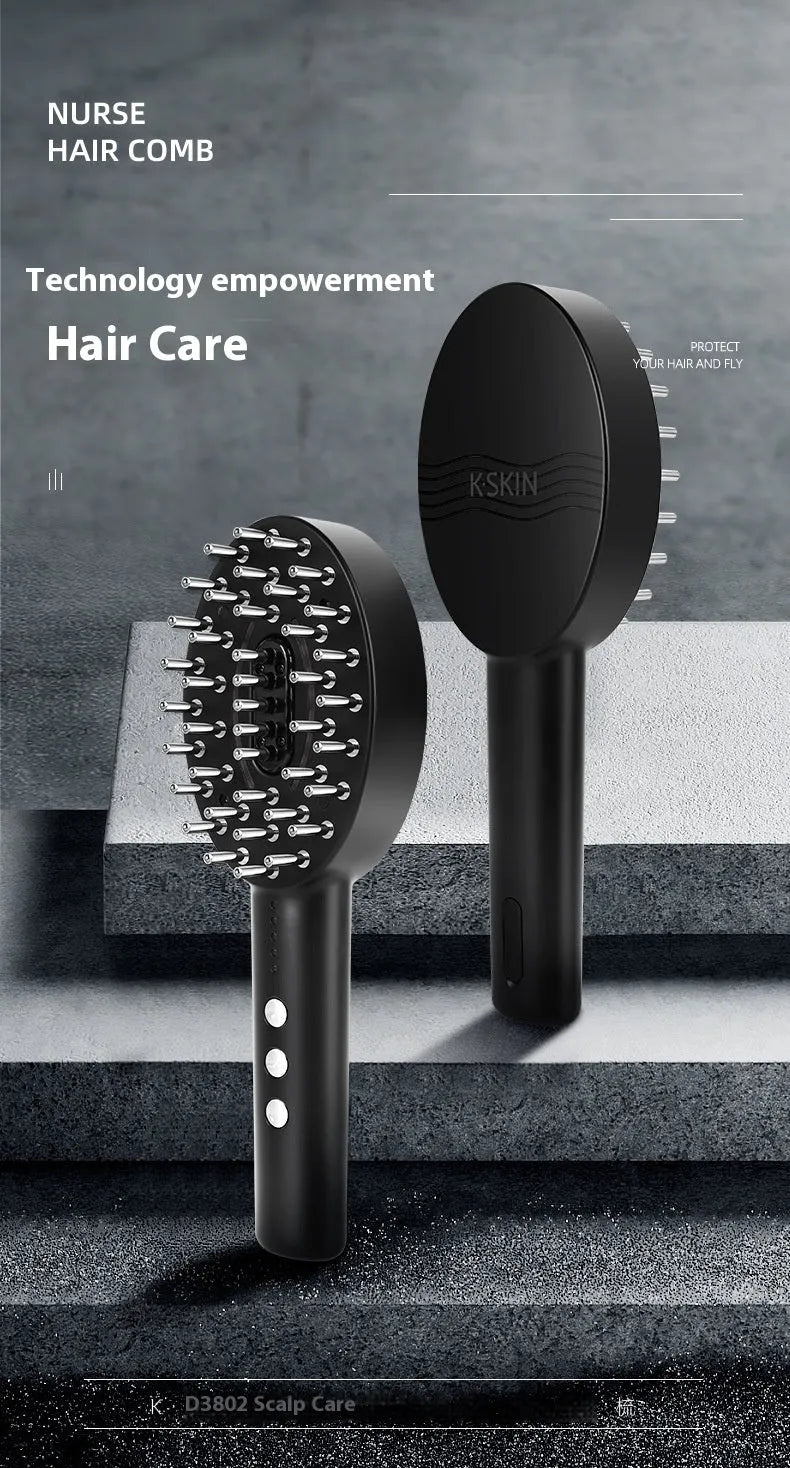 Handheld cordless scalp massager device in KD3802 Black colour with a charging cable.