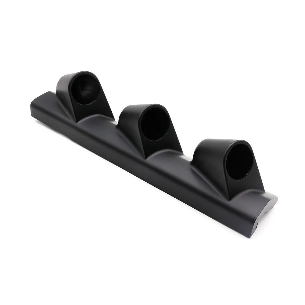 Black ABS plastic instrument stand with three mounting holes and 52mm gauge opening