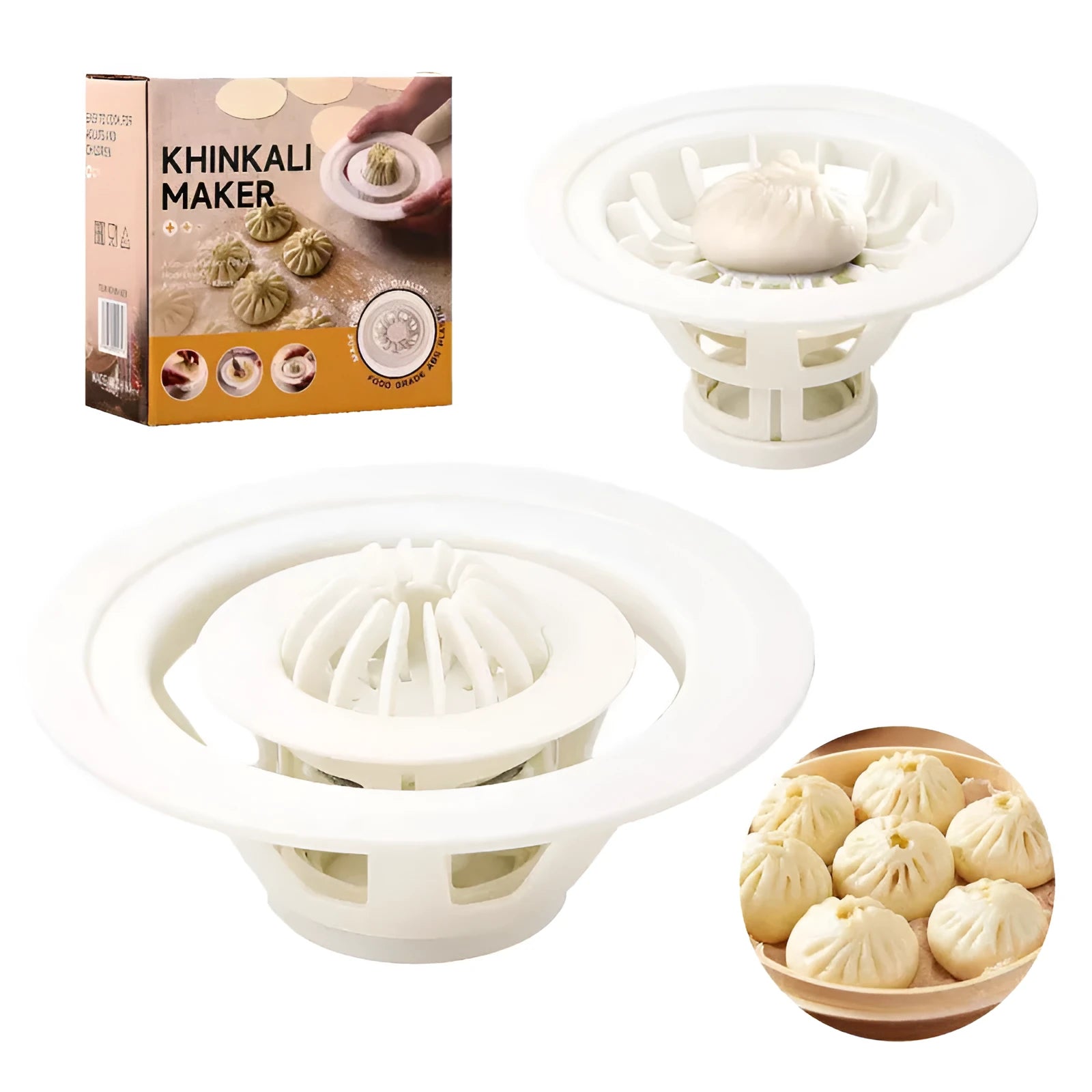 Set of four black steamed bun moulds for shaping baozi and dumplings.