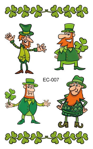 St Patrick's Day shamrock temporary tattoo sticker measuring 120 × 75mm on paper backing