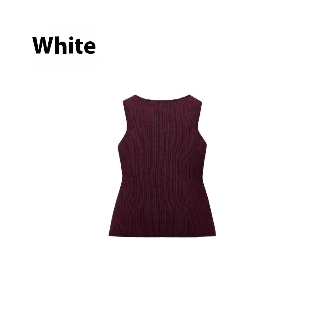 Women's dark red slim-fit viscose sleeveless vest with a raised 3D pattern design.