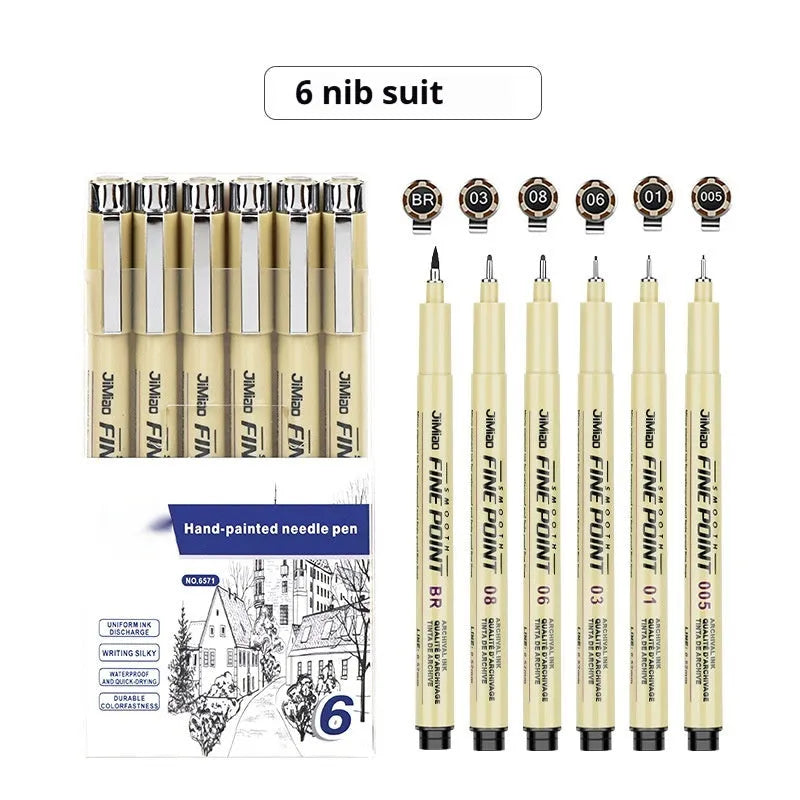Needle drawing pen with waterproof hook line art cartoon design and hand-drawn syringe sketch styles