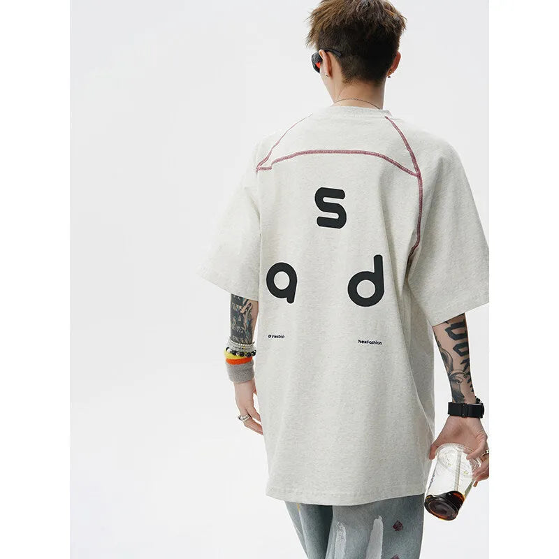 Cotton letter print t-shirt in black and white colours showing front design and round neckline