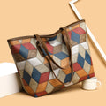 Women's large capacity PVC handbag in blue brown colour with sandwich pocket design for business and leisure use