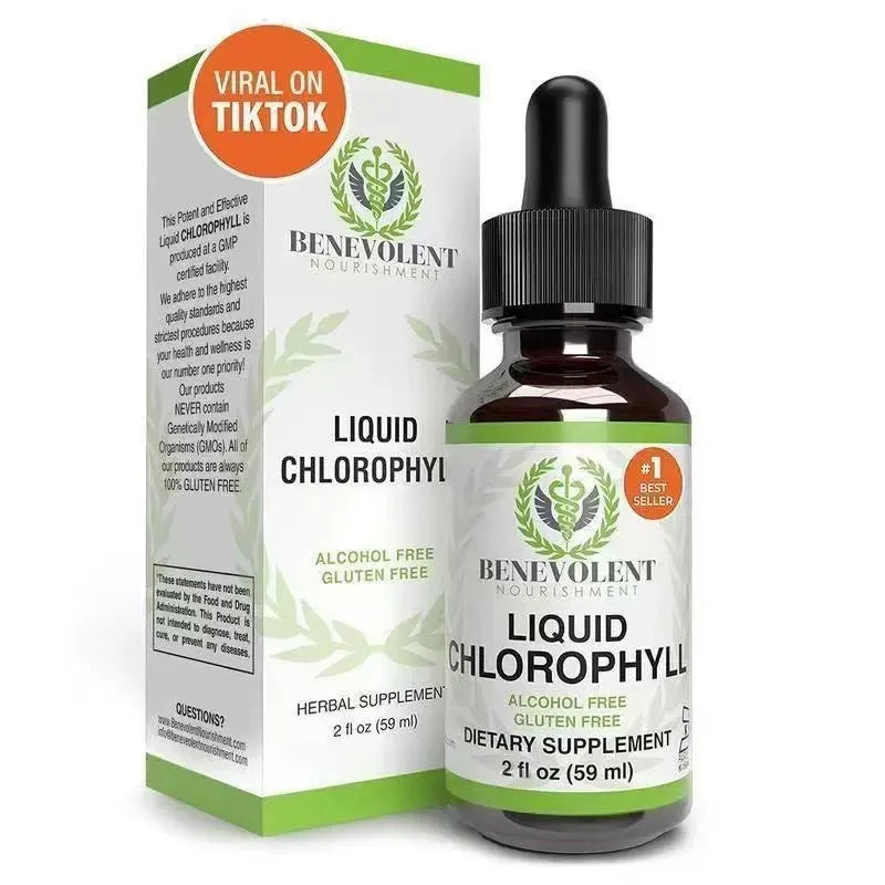 60ml bottle of liquid chlorophyll drops with dropper for adult body odour and intestinal care