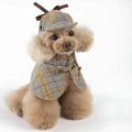 Camel-coloured detective suit style cotton cloak for pets with an adjustable hat.