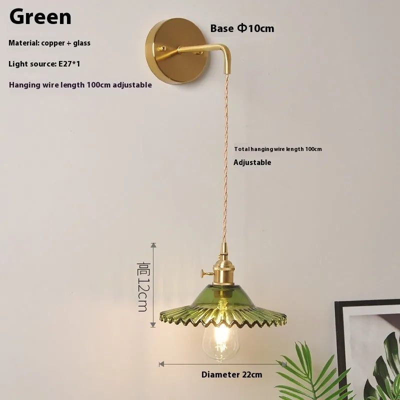 Retro brass lotus wall lamp with copper body and glass shade in 22cm diameter