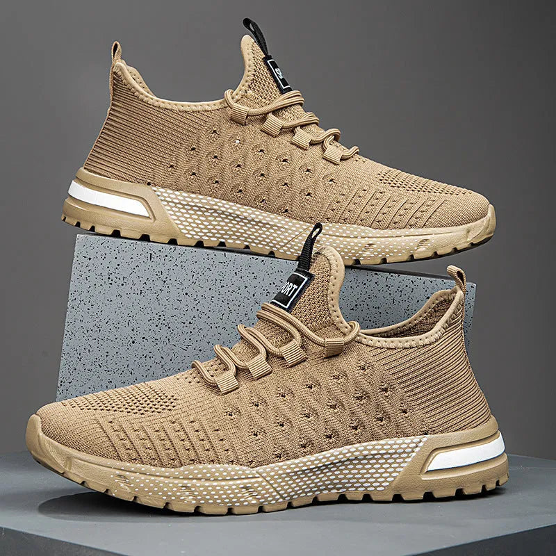 Men's solid colour casual shoes with a mesh upper in Army Green, shown in size 42.