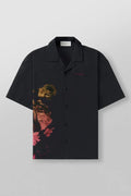 Men's loose fitting short sleeve top with floral print pattern in lightweight polyester fabric