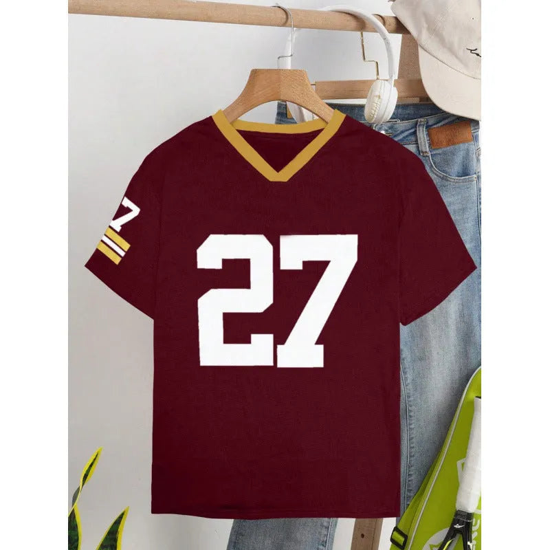 Men's loose fit cotton t-shirt with digital letter print in red and green colour options
