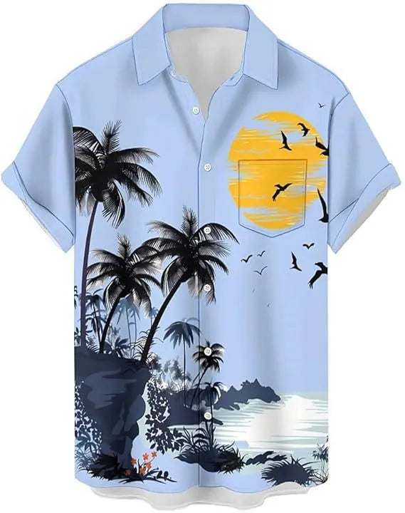 Men's short sleeve camo pattern casual shirt in slim fit with polyester construction