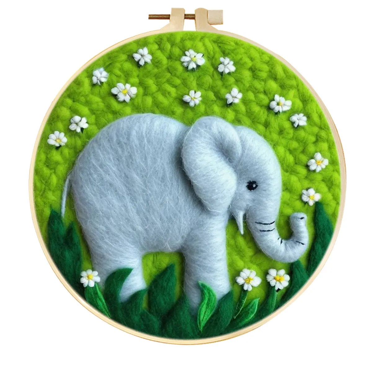 Round linen fabric embroidery kit with free hoop for making a 20x20 cm three-dimensional floral blanket painting.