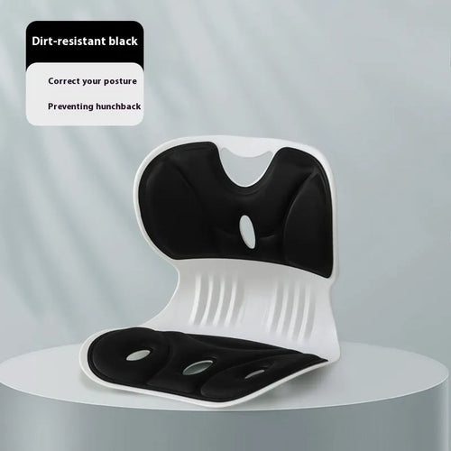 Memory foam seat cushion in solid colour on a chair, shown in small and large sizes.