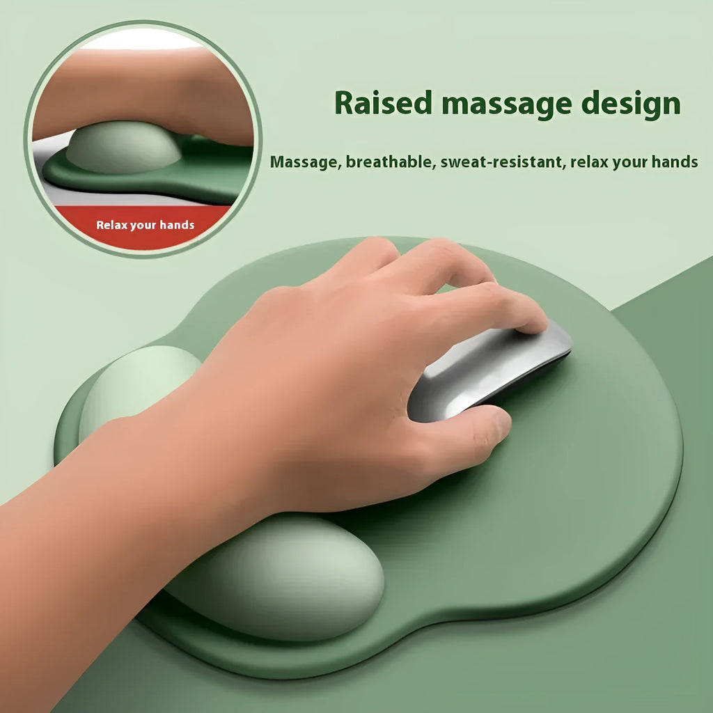 Silicone mouse mat with wrist rest in gradient colour pattern on desk