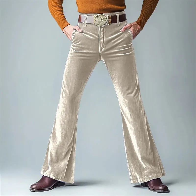 Men's gold velvet slim flared trousers in seven colours for banquet and business wear