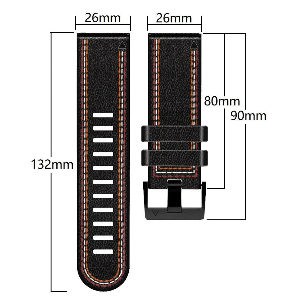 Garmin Fenix quick release silicone leather watchband in black, showing strap and quick release spring bars