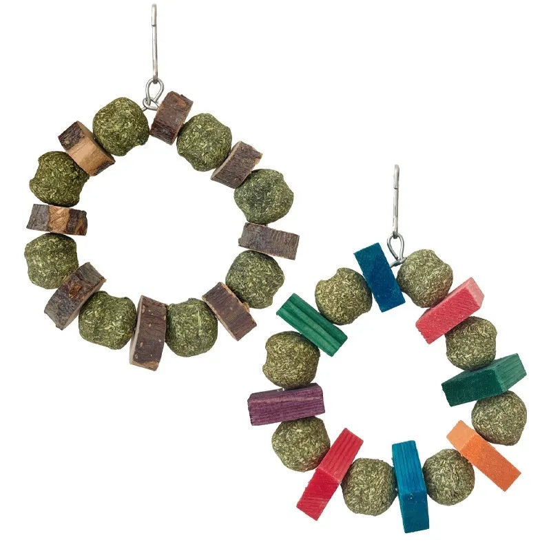 Hamster chew toy with decorative straw ball ring for small animal dental care
