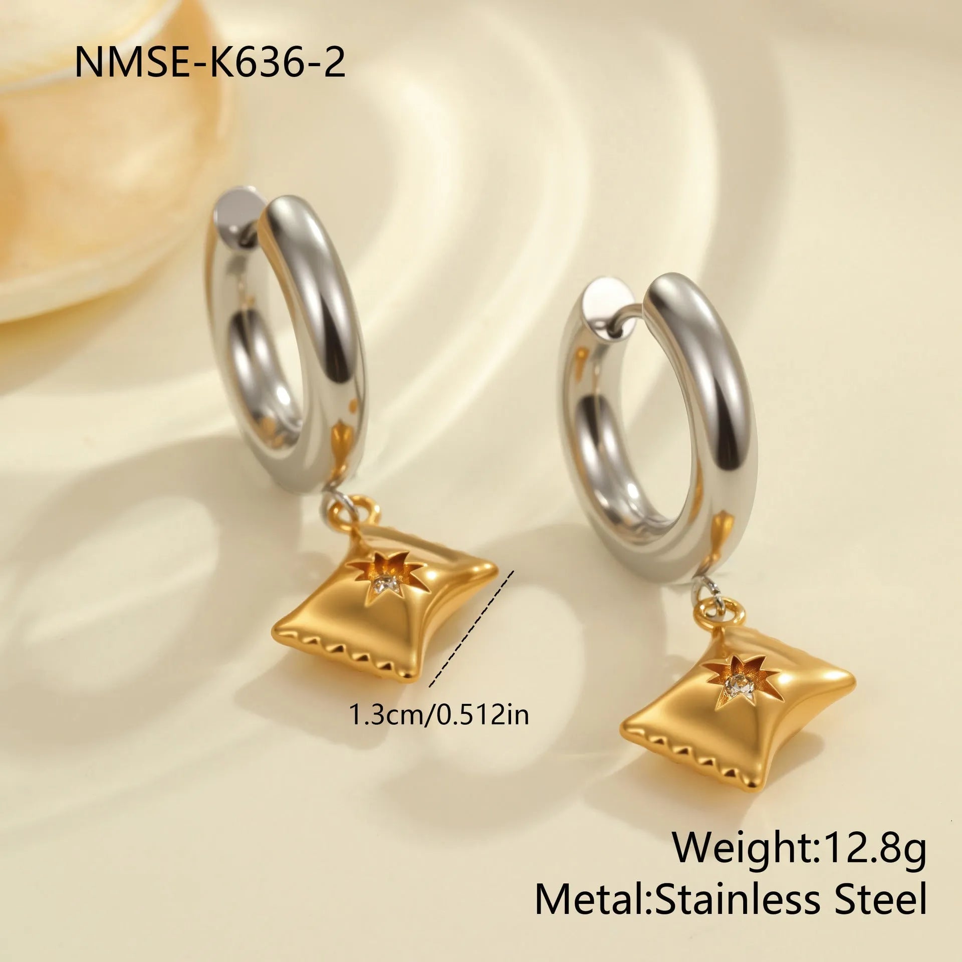 Christmas tree earrings with heart and star designs in 18K stainless steel electroplated jewellery