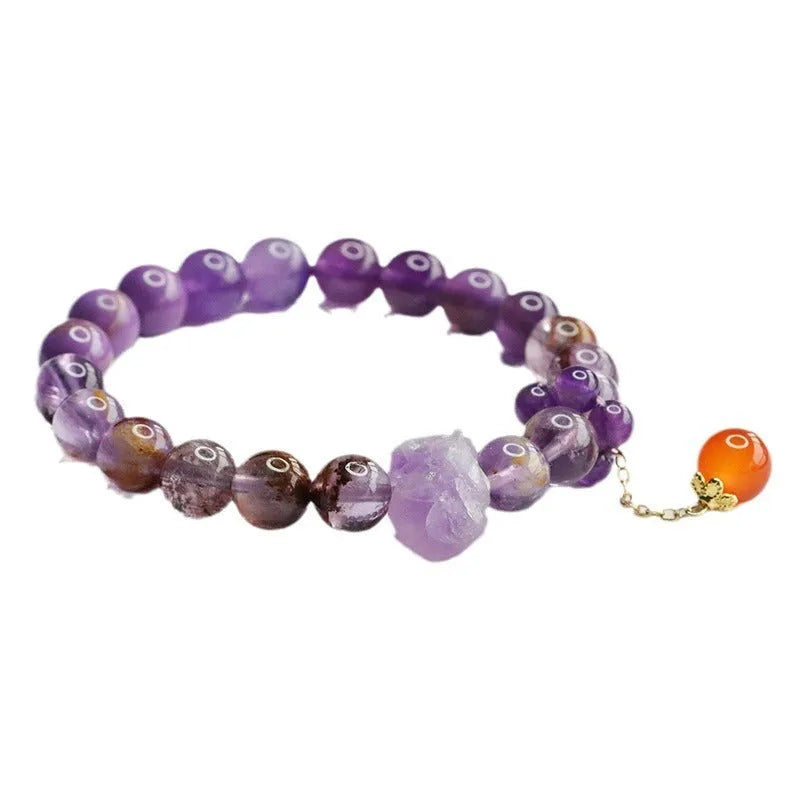 Natural nine purple amethyst and red agate crystal bracelet in Mori style design