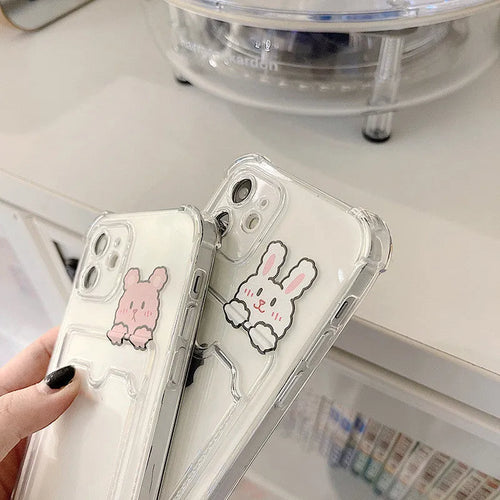 Transparent cartoon design phone case with card holder for Apple iPhone models