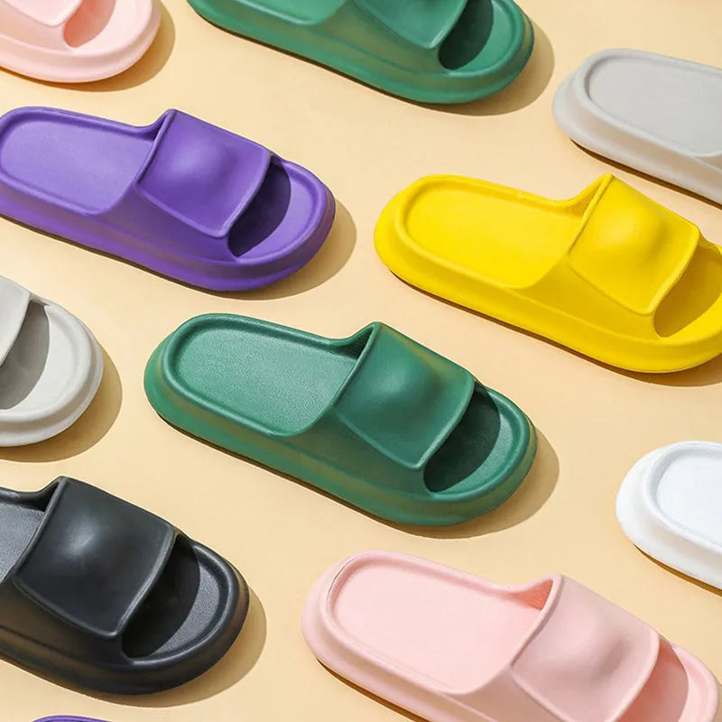 Soft EVA bathroom slippers with 3.5cm thick sole in seven colour options