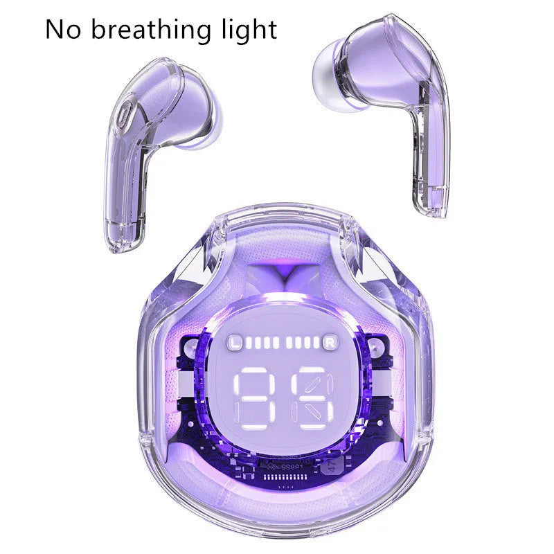 Wireless Bluetooth in-ear headset shown in multiple colours including sky blue and violet on a white background.