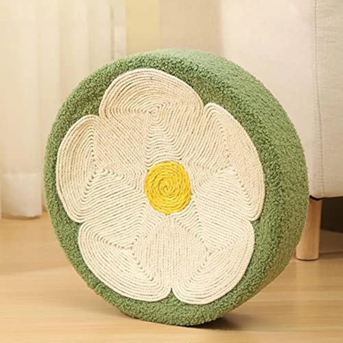 Green round cat scratcher bowl bed with sisal scratching surface measuring 39cm diameter
