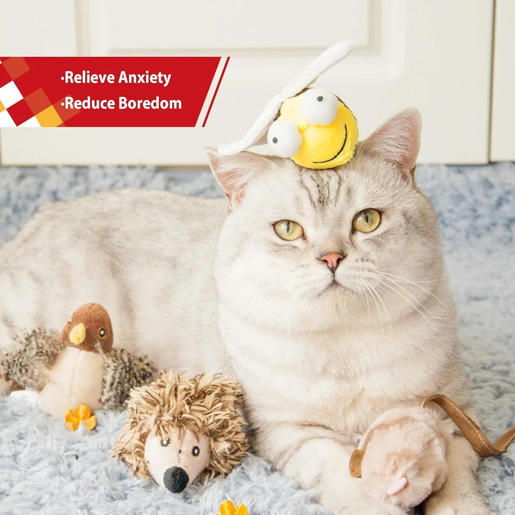 Yellow electronic chirpy bee sound toy for cats with flannelette fabric and motion-activated squeaking