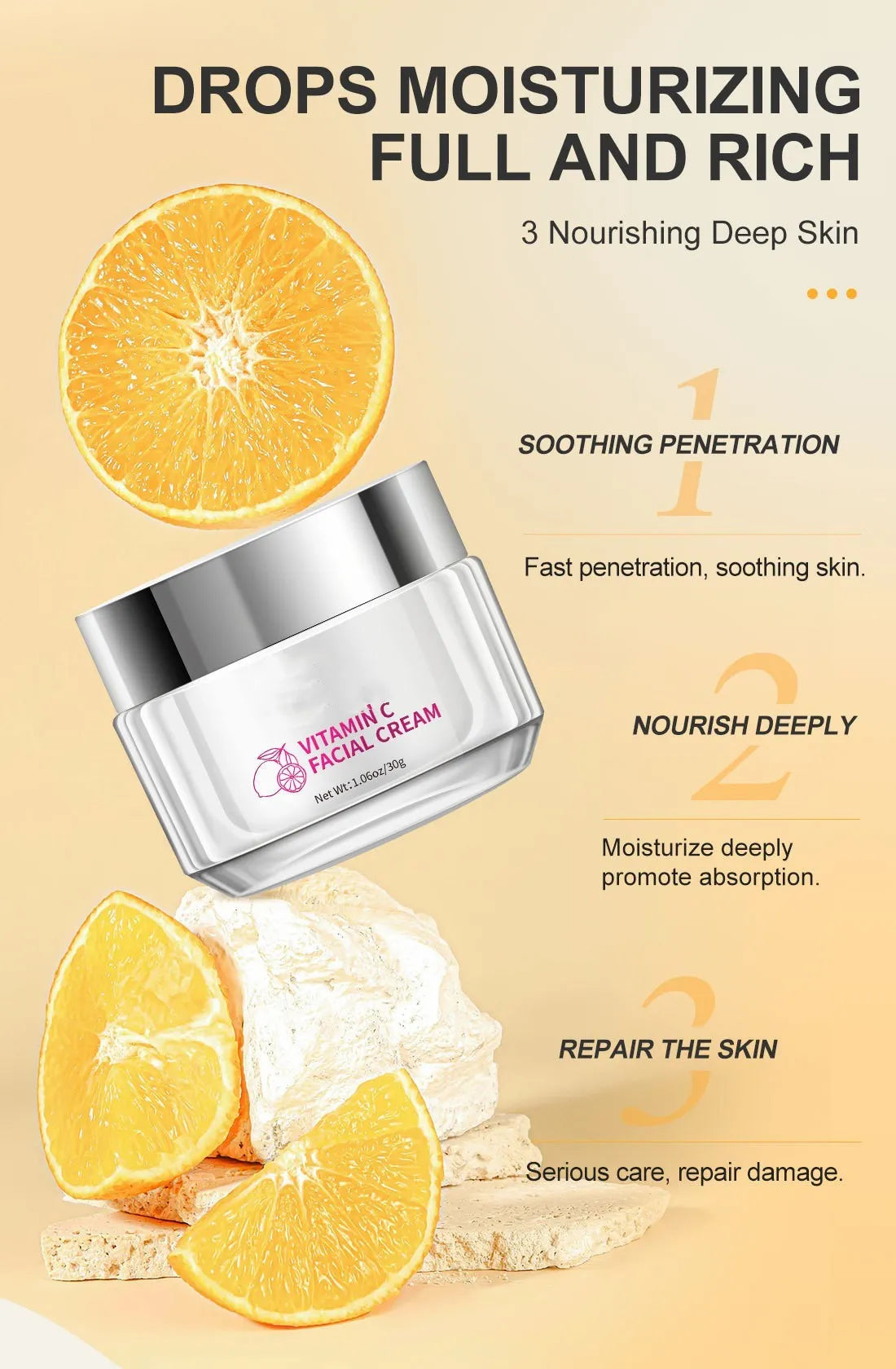 30g Vitamin C face cream in compact jar for universal skin types