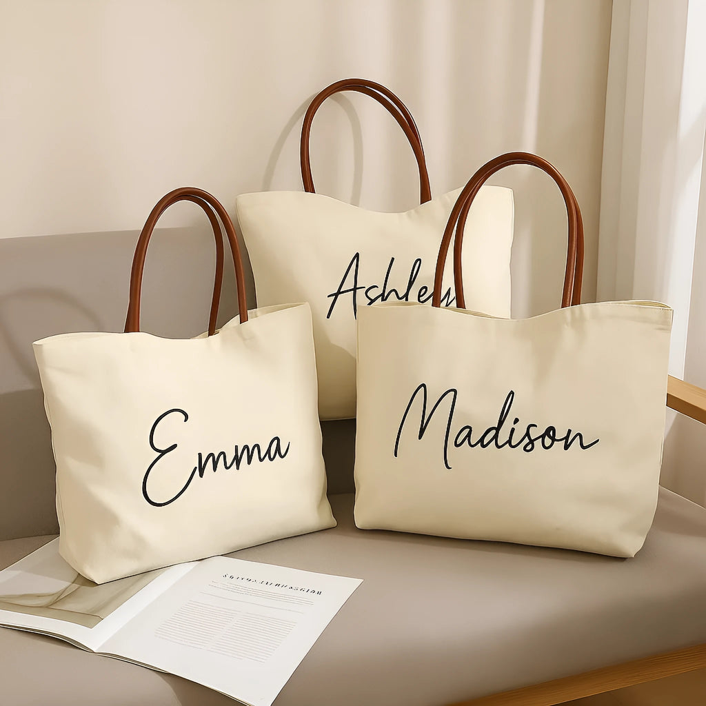 Natural canvas tote bag in beige white and white colour options with reinforced double handles
