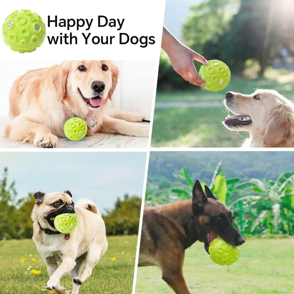 Durable dog toy ball for aggressive chewers with squeaky sound in black, blue, green, orange or yellow