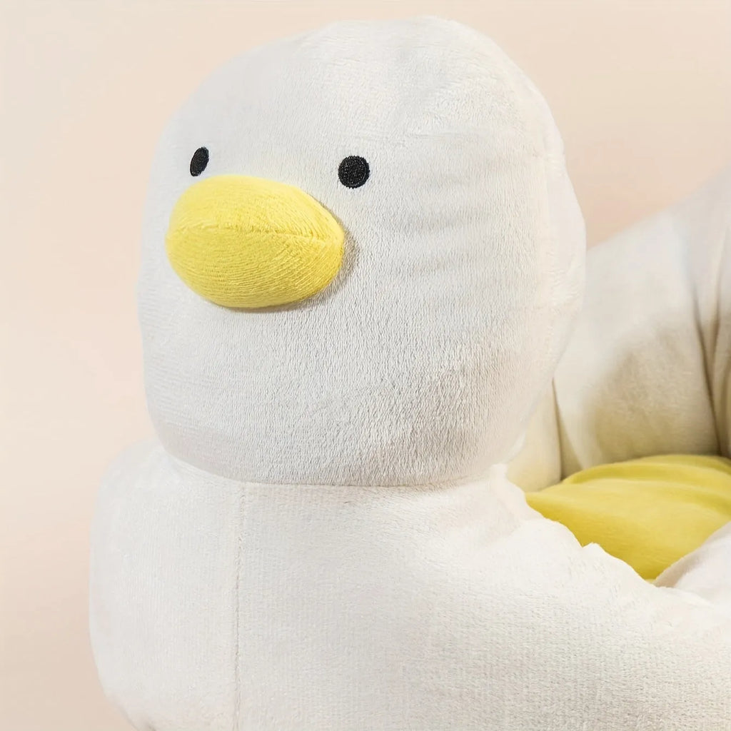 Blue duck-shaped pet bed sofa for small dogs and cats on white background