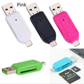 USB OTG card reader for Android phones and computers supporting SD and TF memory cards in five colours