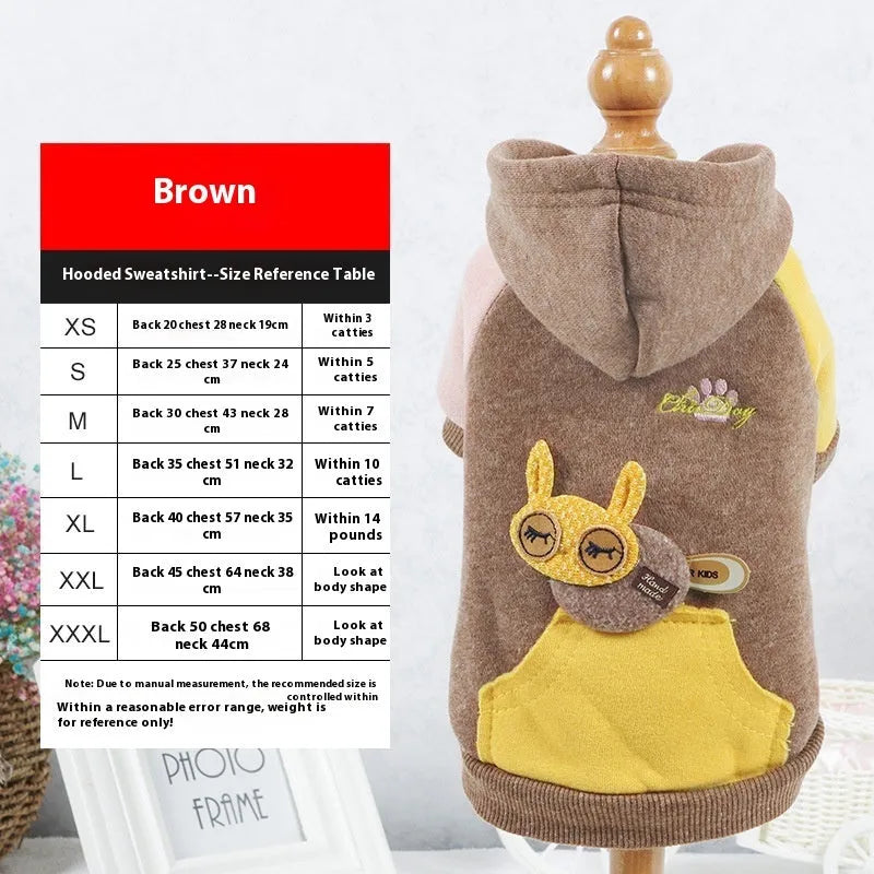 Cotton pet sweatshirt for dogs and cats in brown, green, or pink colours